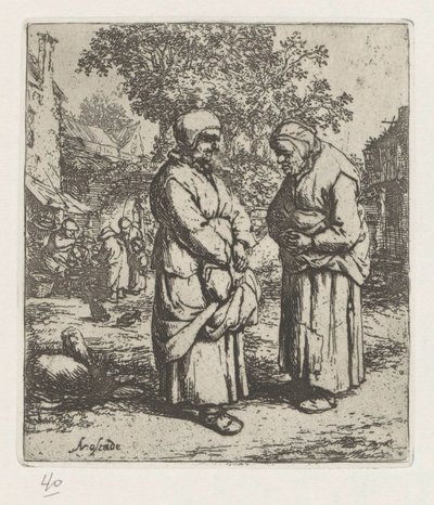 Twee oude vrouwen in gesprek door Adriaen van Ostade