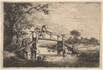 Twee vissers op een brug door Adriaen van Ostade