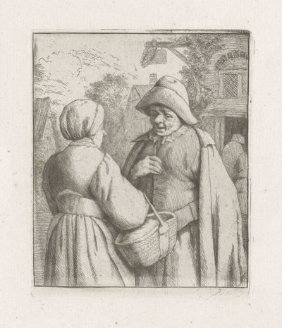 Vrouw en man in gesprek door Adriaen van Ostade
