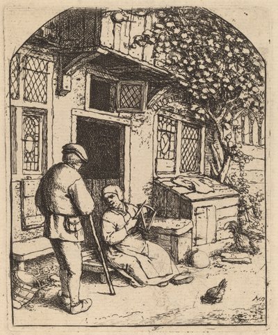Vrouw die een Spoel Wikkelt door Adriaen van Ostade