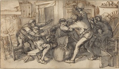 Boeren vechten in een taverne door Adriaen van Ostade and Cornelis Dusart