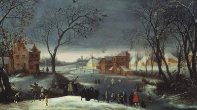 Winterlandschap met Schaatsers door Adriaen van Stalbemt