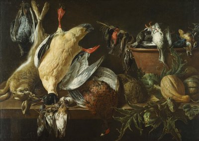 Stilleven met wild en groenten door Adriaen van Utrecht