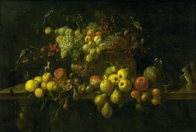 Stilleven met fruit op een tafel door Adriaen van Utrecht
