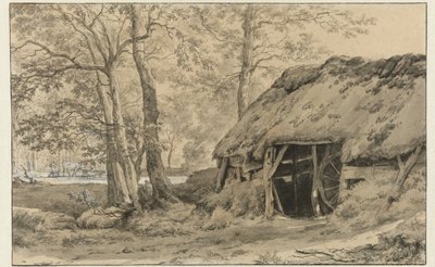Een hut of schapenstal in het bos door Adriaen van de Velde