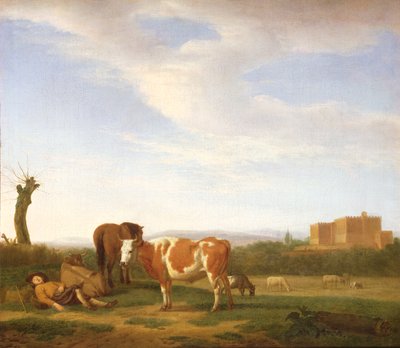 Een pastorale landschap met een slapende herder, 17e eeuw door Adriaen van de Velde