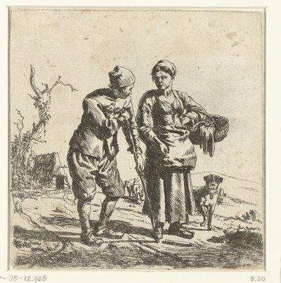 Boer en boerin in gesprek door Adriaen van de Velde