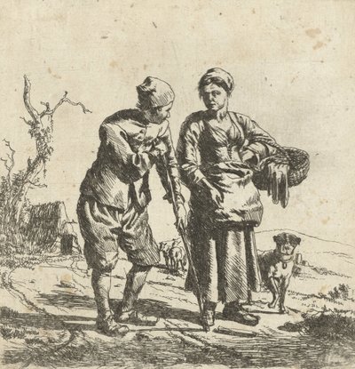 Boer en zijn vrouw in gesprek door Adriaen van de Velde