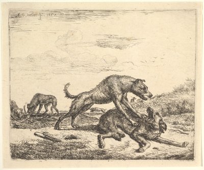 Vechtende Honden, uit Verschillende Dieren door Adriaen van de Velde