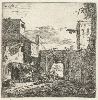 Herberg bij stadspoort, 1653 door Adriaen van de Velde