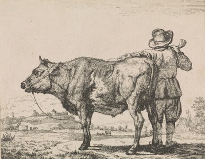 Man staand met stier door Adriaen van de Velde
