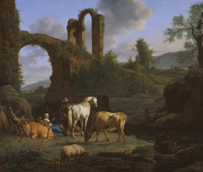 Pastoraal landschap met ruïnes, 1664 door Adriaen van de Velde