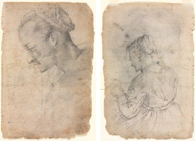 Profiel van een Vrouwenhoofd (recto) Een Keukenmeid (verso) door Adriaen van de Velde