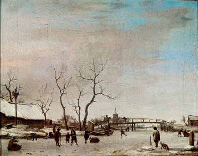 Riviere gelee met schaatsers door Adriaen van de Velde