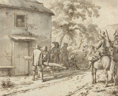 Soldaten forceren een deur, 1669 door Adriaen van de Velde