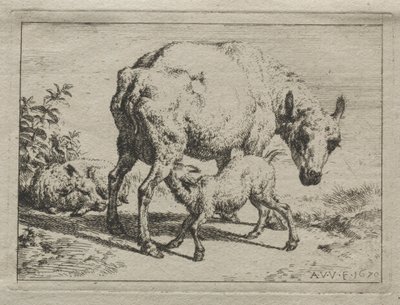 De Ooi en Twee Lammeren, 1670 door Adriaen van de Velde