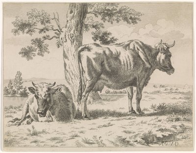 Twee koeien bij een boom door Adriaen van de Velde