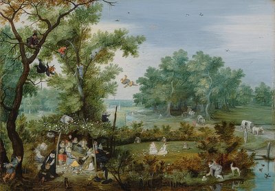 Galante gezelschap in een prieel door Adriaen van de Venne