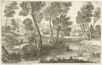 Landschap met twee vissers door Adriaen van der Kabel