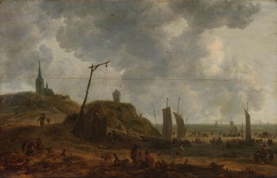 Het strand van Katwijk door Adriaen van der Kabel