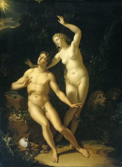 God houdt Adam en Eva verantwoordelijk door Adriaen van der Werff