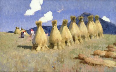 Zeven korenschoven in Opper-Hongarije, c.1906 door Adrian Scott Stokes
