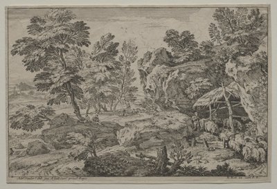 Landschap met Herders en twee Kudde door Adrian van der Cabel