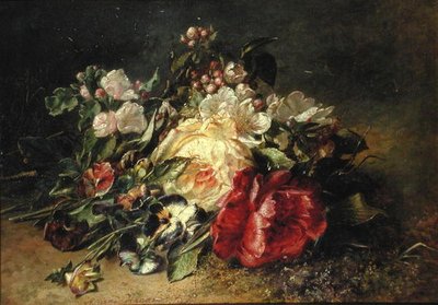 Stilleven met rozen en viooltjes door Adriana Joanna Haanen