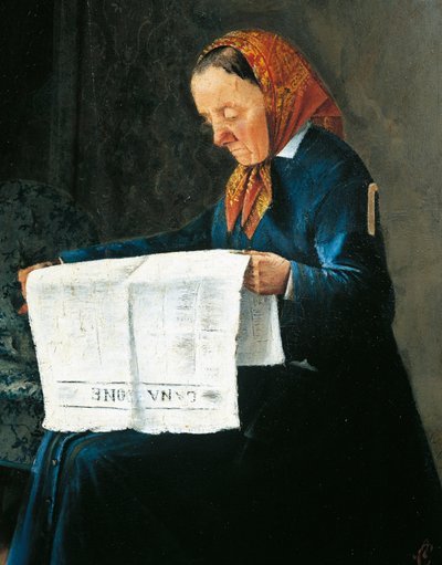 Krant lezen, door Adriano Cecioni (1836-1886) door Adriano Cecioni