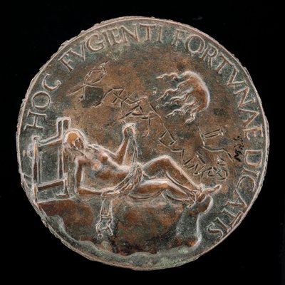 Vrouwelijke figuur die een teugel vasthoudt [achterkant], waarschijnlijk na 1502 door Adriano Fiorentino