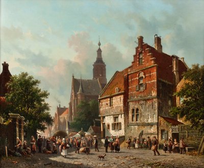 Een Nederlandse Markt in de Zomer, 19e eeuw door Adrianus Eversen