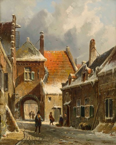 Een Winter Straatscène door Adrianus Eversen