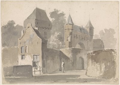Gezicht op een stadspoort door Adrianus Eversen