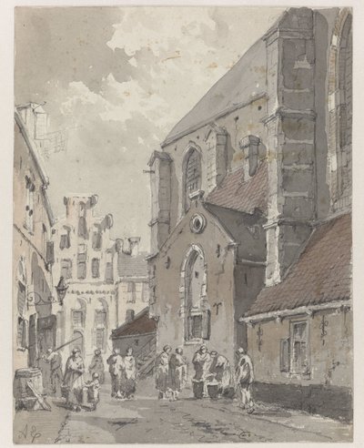 Gezicht te Amersfoort, rechts een deel van de St. Joriskerk door Adrianus Eversen