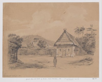 Gezicht op dorp met kerk op Kisar, Zuid-Molukken door Adrianus Johannes Bik