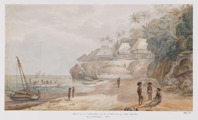 Gezicht op een nederzetting van de oostkust van Workai, Aru-eilanden, Zuidoost-Molukken door Adrianus Johannes Bik