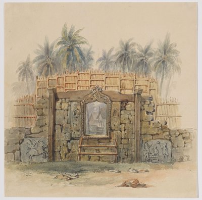Koraalstenen muur met omlijste opening naar het dorp Dula, eiland Dullah, Kai eilanden, Zuidoost-Molukken door Adrianus Johannes Bik