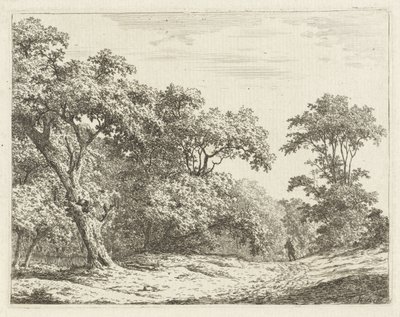 Landschap met bomen en een man op weg door Adrianus Serné