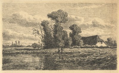 Landschap met sloot en boerderij door Adrianus van Everdingen