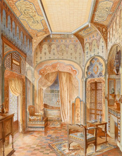 Een Moorse stijl badkamerinterieur, illustratie uit 
