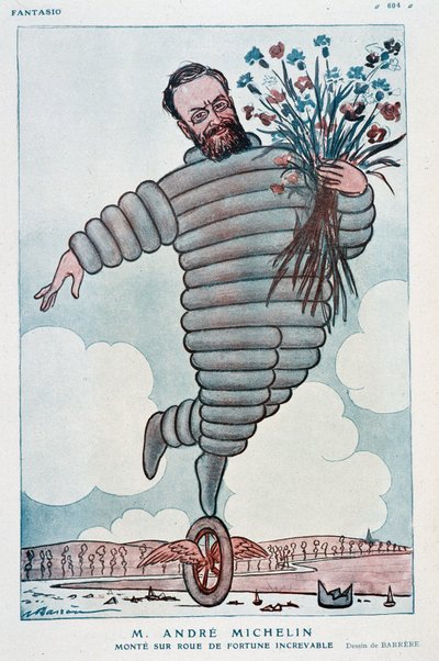 Cartoon door Andre Michelin en Bibendum - Illustratie door Adrien Barrere in 