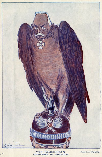 Spotprent van de Duitse generaal Erich von Falkenhayn (1861-1922) (Lage Hof Charognard) in 