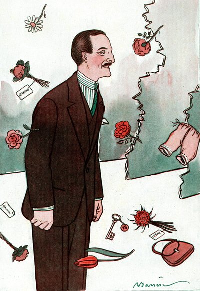 Cartoon van de Franse komiek Victor Boucher (1877-1942) - Tekening door Adrien Barrere (1877-1931) uit Fantasio door Adrien Barrere
