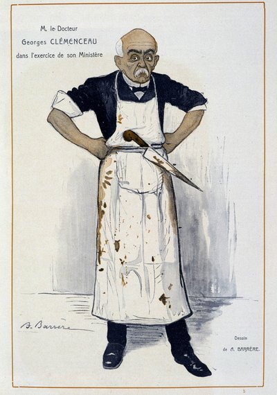 Clémenceau als slager - door Barrère, in "Fantasio" van 01/10/1906 door Adrien Barrere