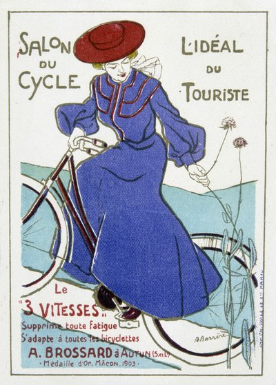 Beurs van de fiets, het ideaal van toerisme. Reclame voor de fietsen van A. Brossard, gouden medaille in Macon in 1903. Illustratie van Barrere uit het begin van de 20e eeuw. door Adrien Barrere