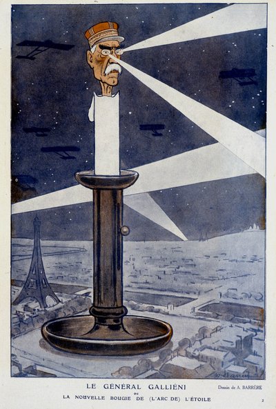 Generaal Gallieni of de nieuwe kaars (van de boeg van) de ster. In Fantasio 01/12/1915. Tekening door A. Barrère. door Adrien Barrere