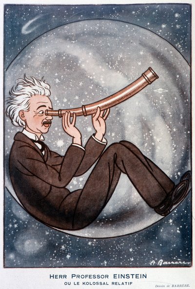 Herr professor Einstein of de relatieve Kolossal - Illustratie door Adrien Barrere (1877-1931) in 