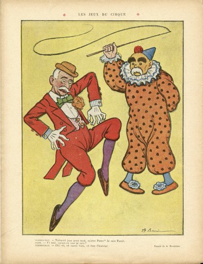 Illustratie van A Barrere in Le Rire, 22/02/13 - Circusspelen - Clemenceau George, Pams Jules, Circus, Carnaval/Spel/Circus door Adrien Barrere