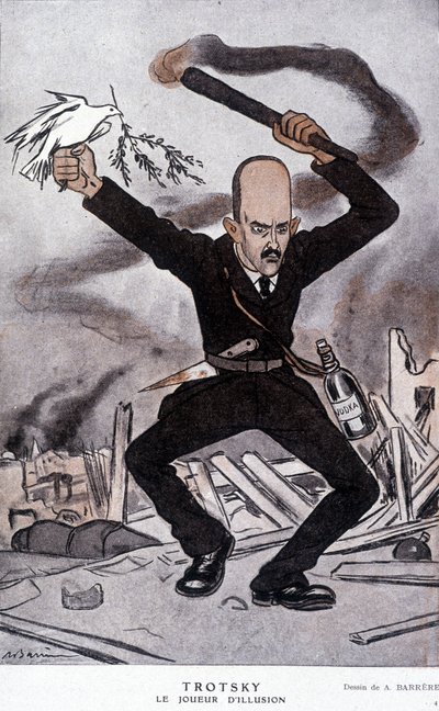 Leon Trotski (Trotski) (1879-1940), de illusiespeler - cartoon door Barrère, in 