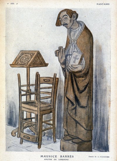 Maurice Barrès en Apotre de Lorraine - Karikatuur door Adrien Barrere (1877-1931) in 